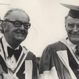 Professor Auchmuty (centre) with the Taoiseach of Ireland, Mr Liam Cosgrave (right), Dublin, July, 1974