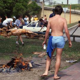 Student Union Opening - Manning the lamb-on-a-spit - Newcastle University, NSW