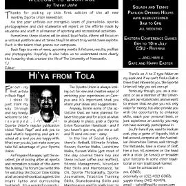 BackPage: Sports Union News, No. 1, April 1998