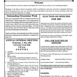 BackPage: Sports Union News, No. 1, April 2001