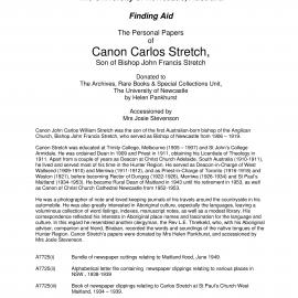 Personal Papers of Canon Carlos Stretch, son of Bishop John Francis Stretch