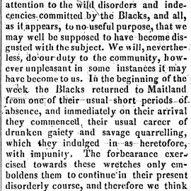 "The Blacks" from The Hunter River Gazette, 22nd January 1842.