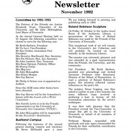 Friends of the University Newsletter, November 1992