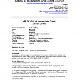 GREK2510  Course Outline, Semester 1, 2006 