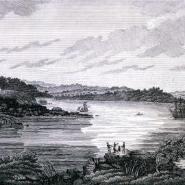 View of Dawe's Battery at the entrance of Sydney Cove, engraved by Walter Preston,[1818], from Wallis' Australian Views
