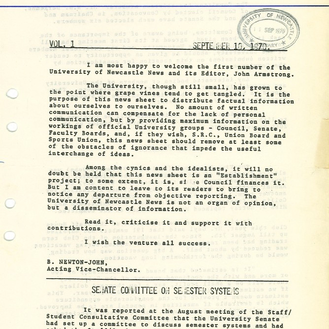 University News, The University of Newcastle, Vol. 1, 10 September  1970