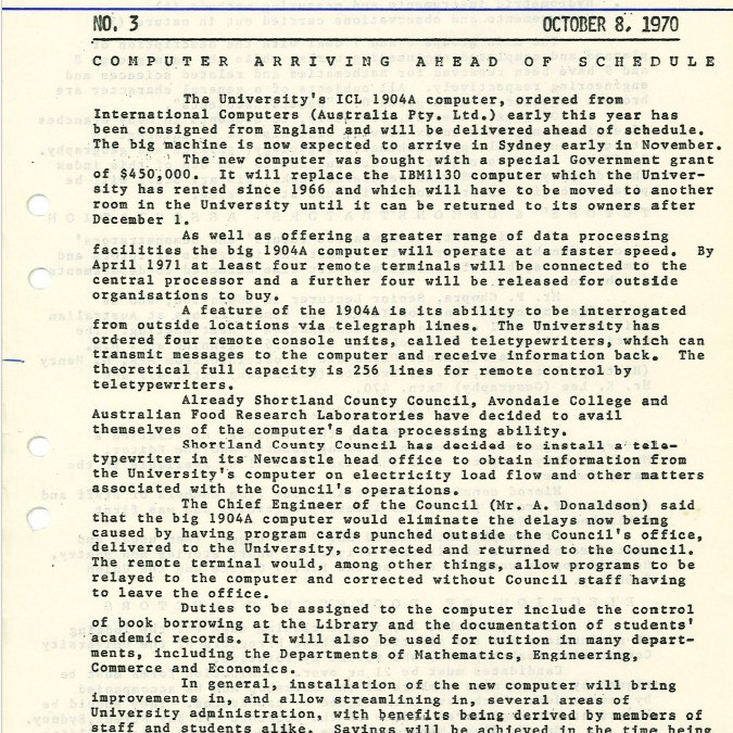 University News, The University of Newcastle, No. 3, 8 October 1970