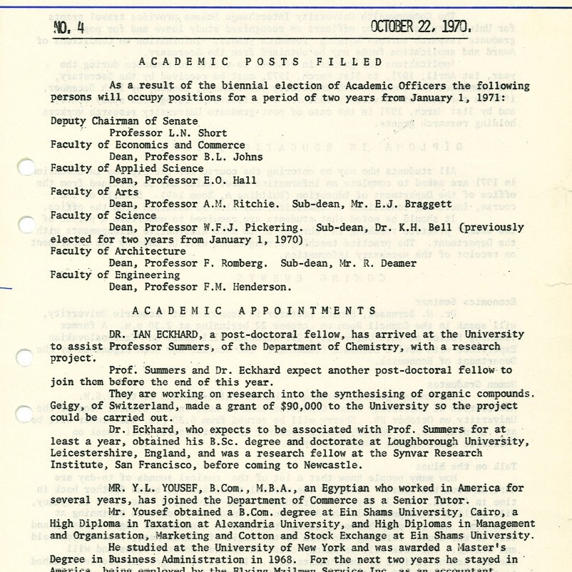 University News, The University of Newcastle, No. 4, 22 October 1970