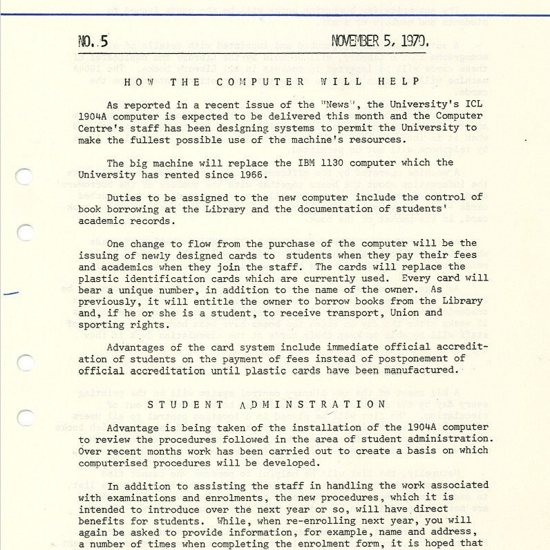 University News, The University of Newcastle, No. 5, 5 November 1970