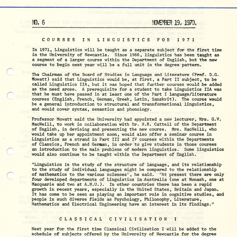 University News, The University of Newcastle, No. 6, 19 November 1970
