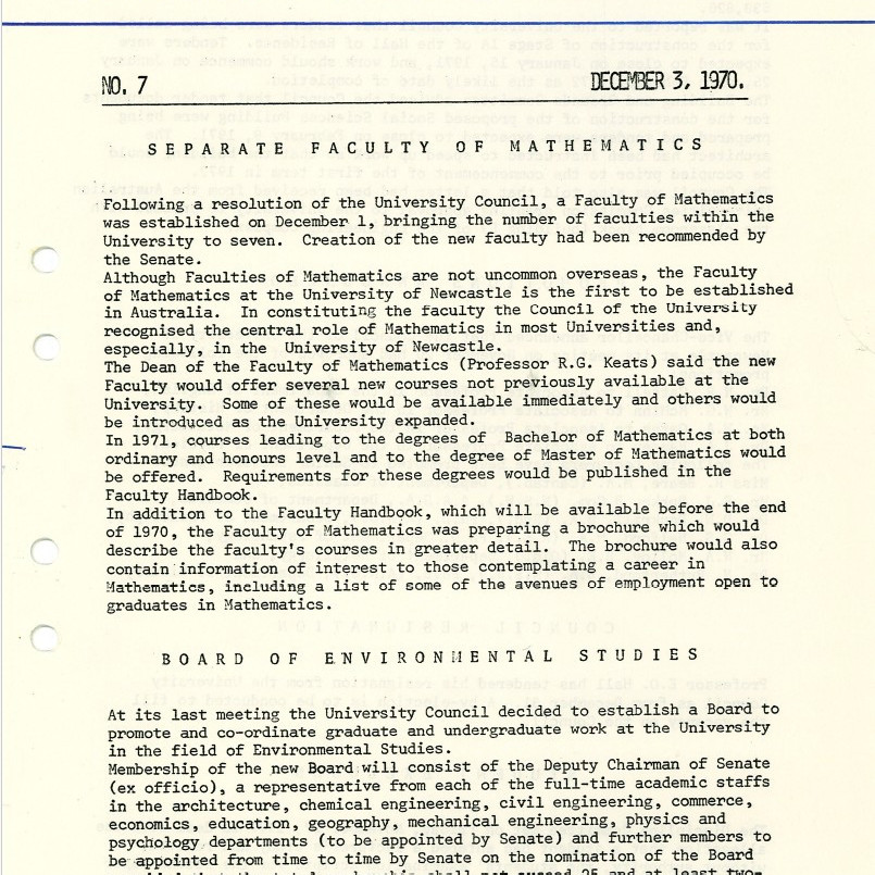 University News, The University of Newcastle, No. 7, 3 December 1970