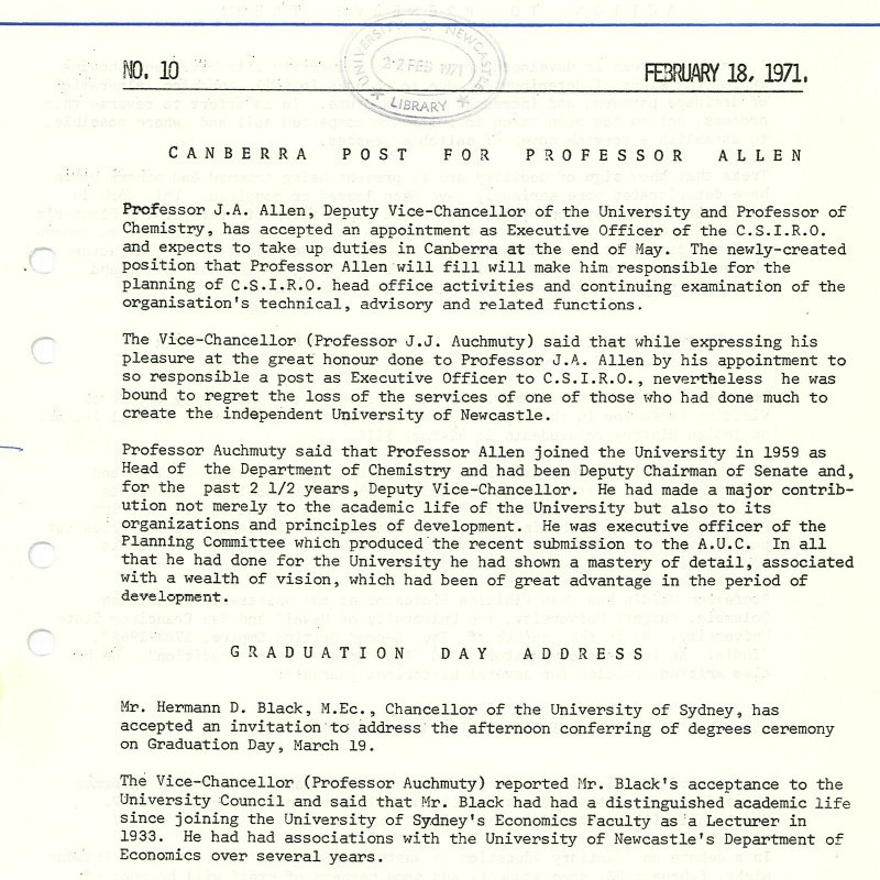 University News, The University of Newcastle, No. 10, 18 February 1971