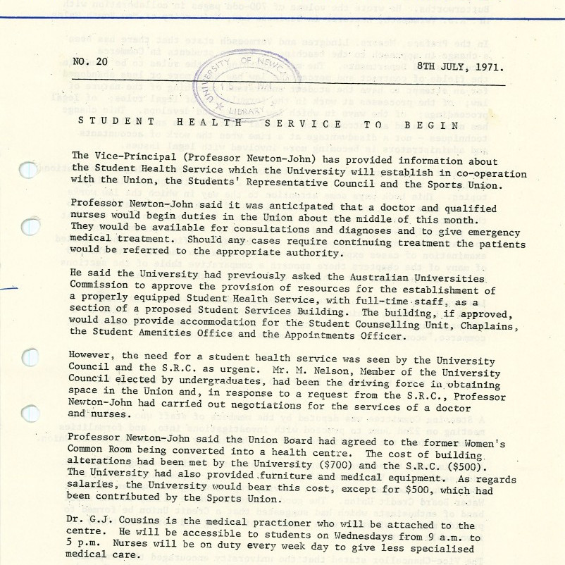 University News, The University of Newcastle, No. 20, 8 July 1971