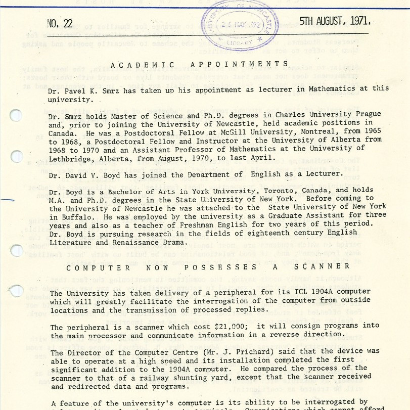 University News, The University of Newcastle, No. 22, 5 August 1971