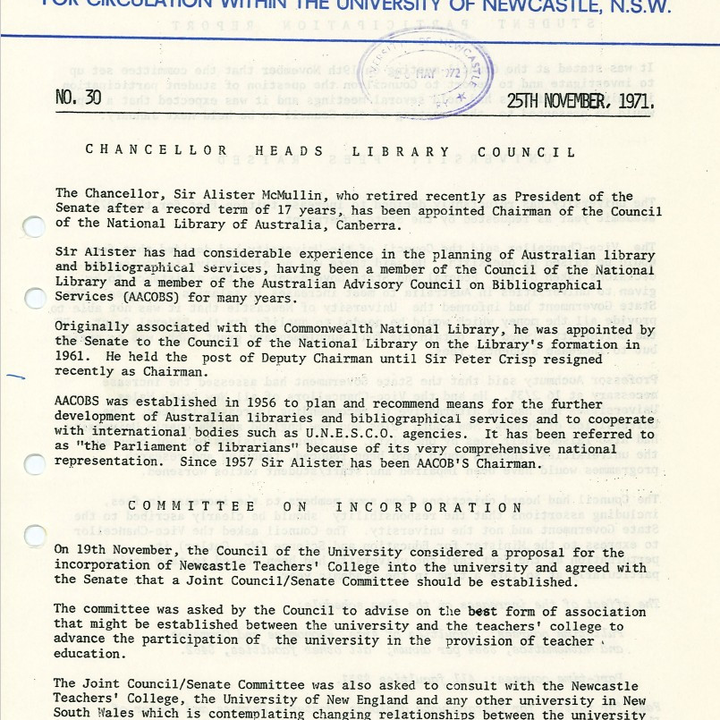 University News, The University of Newcastle, No. 30, 25 November 1971
