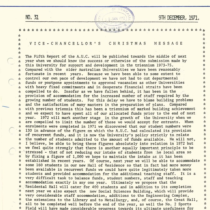 University News, The University of Newcastle, No. 31, 9 December 1971