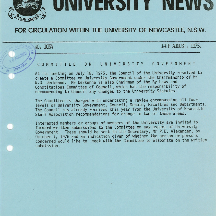 University News, The University of Newcastle, No. 103A, 14 August 1975