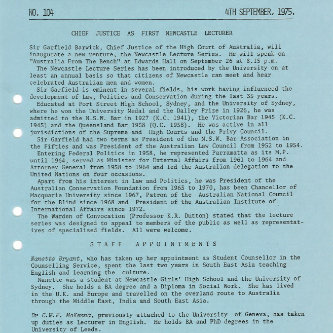 University News, The University of Newcastle, No. 104, 04 September 1975