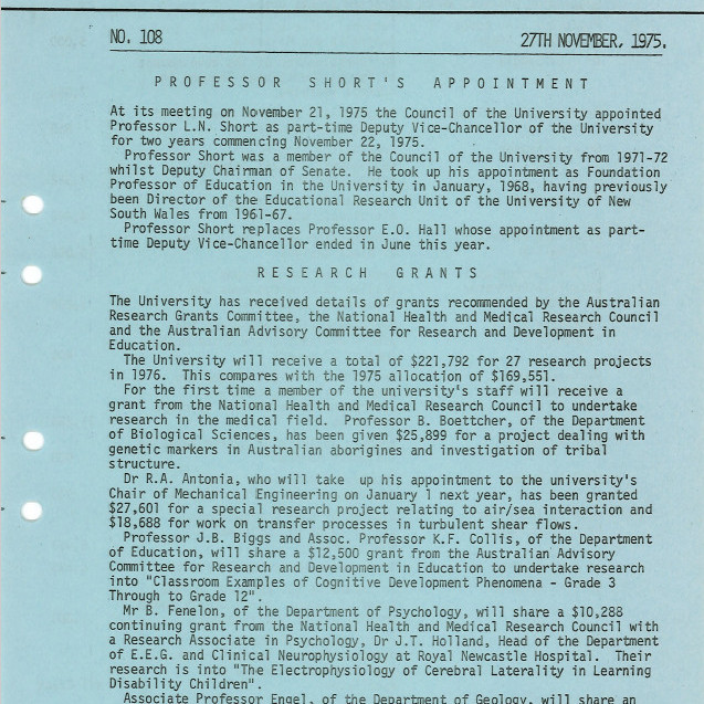 University News, The University of Newcastle, No. 108, 27 November 1975