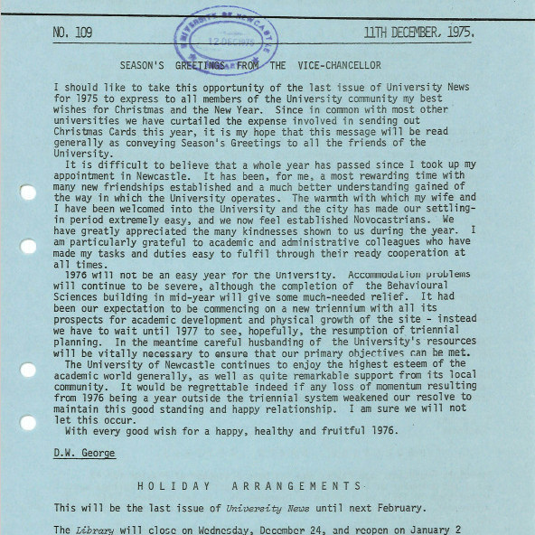 University News, The University of Newcastle, No. 109, 11 December 1975