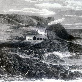 Etching, Burwood Smelter, Newcastle Coal and Copper Company, Merewether, 1854, situated at today's Burwood Beach