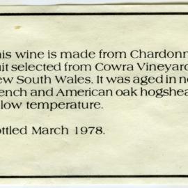 Cowra Vineyard wine label for a Chardonnay (1978)