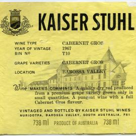 Kaiser Stuhl label for a bottle of Cabernet Gros (1967)