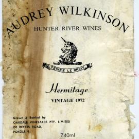 Audrey Wilkinson Vineyard wine label for a bottle of vintage Hermitage (1972)