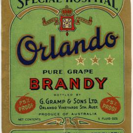 G. Gramp and Sons label for a bottle of Pure Grape Brandy from Orlando Vineyards [n.d.]
