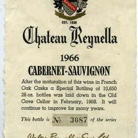 Chateau Reynella wine label for a bottle of Cabernet-Sauvignon (1966)