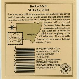 McWilliam's Barwang Label back (2001)