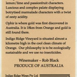 Indigo Ridge label back (2004)