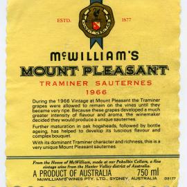 McWilliam's Mount Pleasant label (1966)