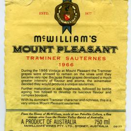 McWilliam's Mount Pleasant Label (1966)