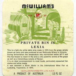 McWilliam's Robinvale Winery Label (1970)