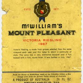 McWilliam's Mount Pleasant Label (1967)