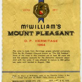 McWilliam's Mount Pleasant Label (1964)