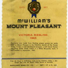 McWilliam's Mount Pleasant Label (1965)