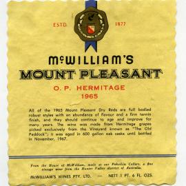 McWilliam's Mount Pleasant Label (1965)