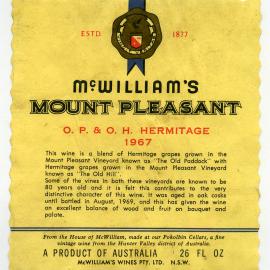 McWilliam's Mount Pleasant Label (1967)