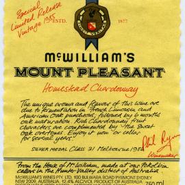 McWilliam's Mount Pleasant Label (1985)