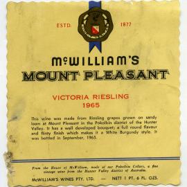 McWilliam's Mount Pleasant Label (1965)