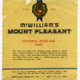 McWilliam's Mount Pleasant Label (1965)