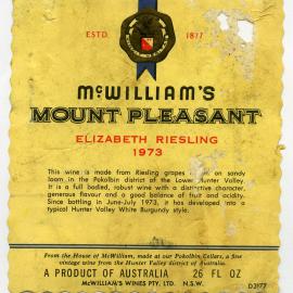 McWilliam's Mount Pleasant Label (1973)