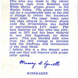 Tyrrell's Wine Sauternes (1972)