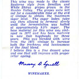 Tyrrell's Wine Sauternes (1972)