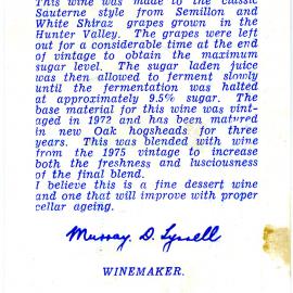 Tyrrell's Wine Sauternes (1972)