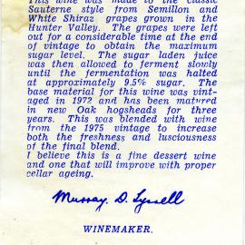 Tyrrell's Wine Sauternes style (1972)