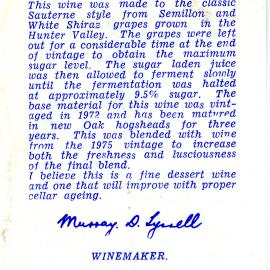 Tyrrell's Wine Sauternes (1972)