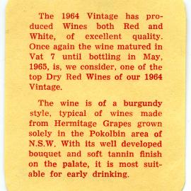 Tyrrell's Wines Burgundy style (1964)